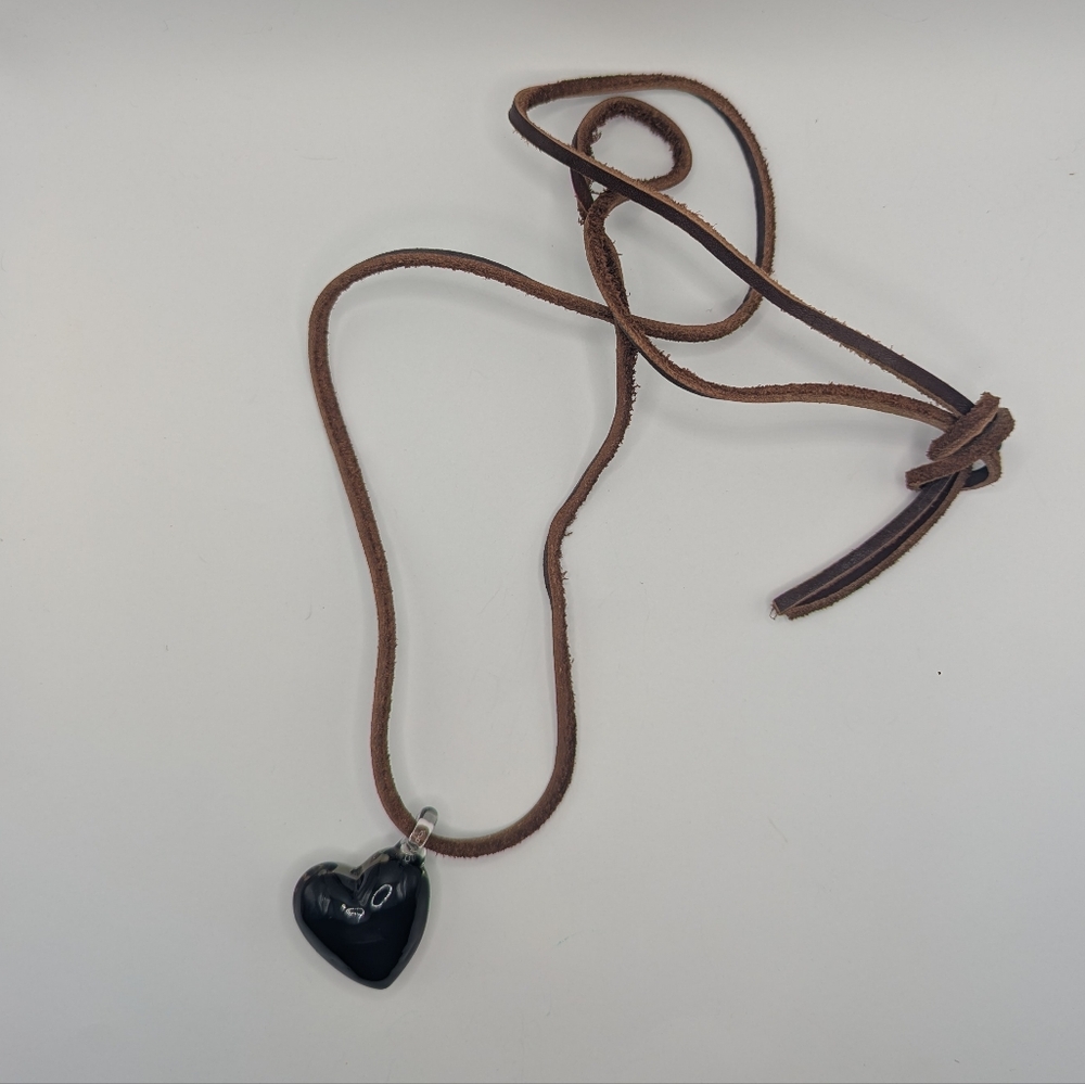Heart Pendant Necklace with Brown Cord - Picture 2 of 4